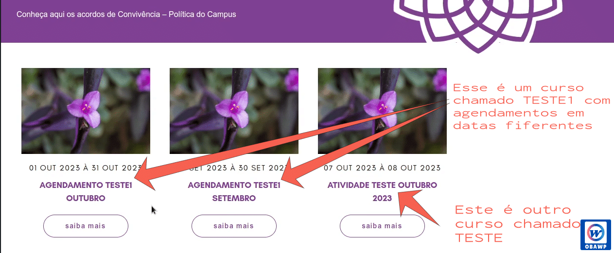 Listagem de agendamentos por data e curso